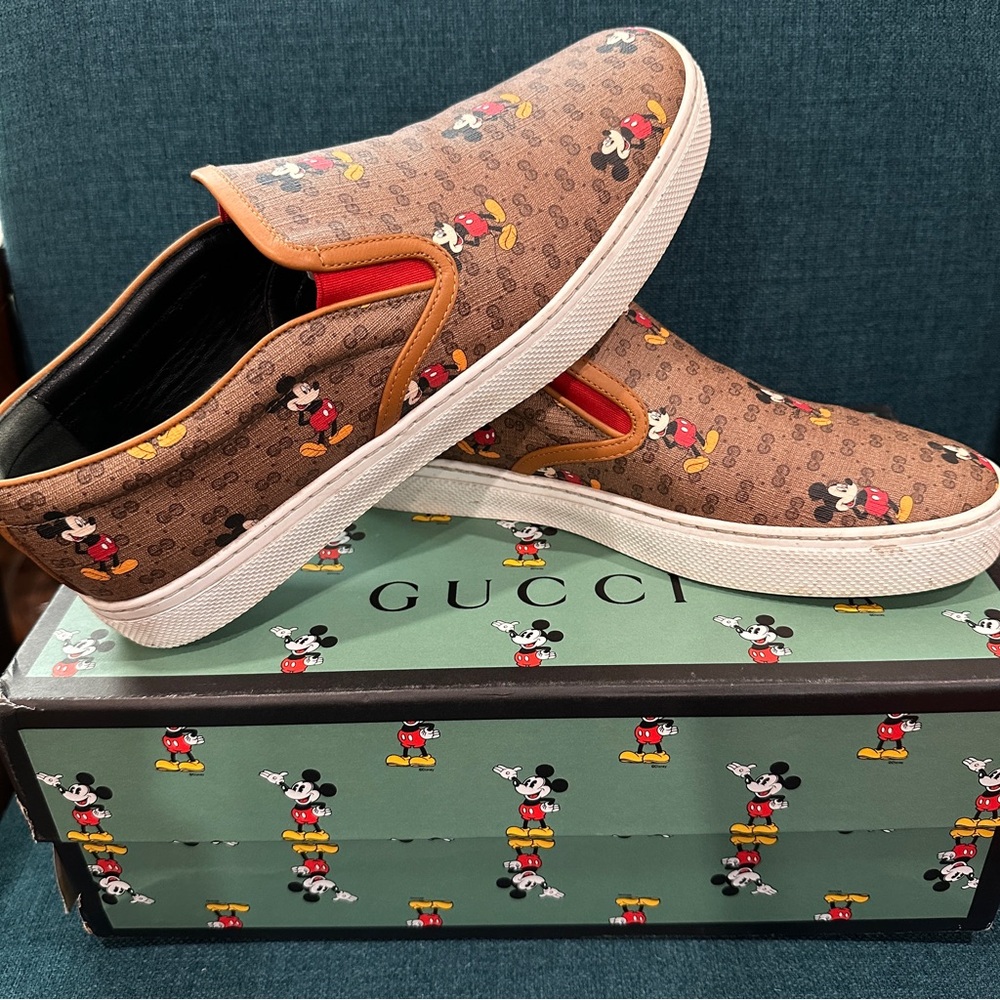 Gucci Mickey Mouse Brown Slip-Ons